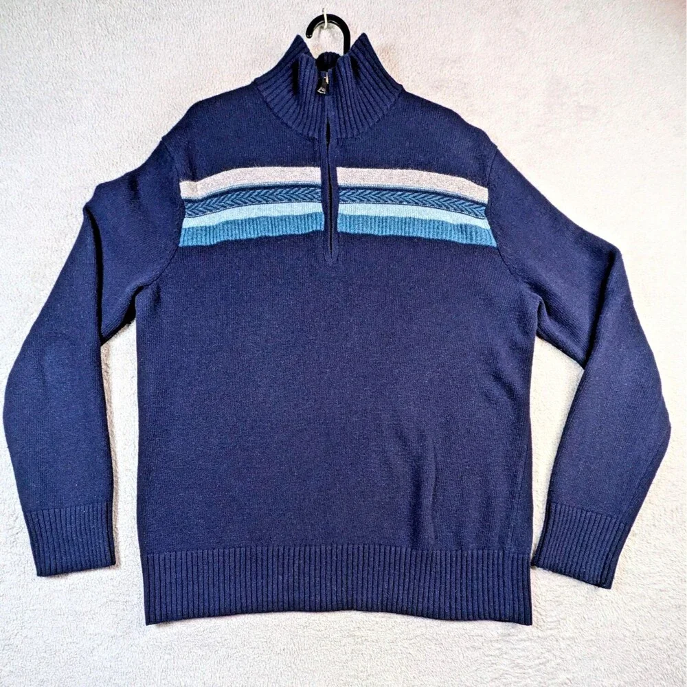 Banana Republic Men’s Italian Merino Wool Quarter-Zip Striped Sweater - Large